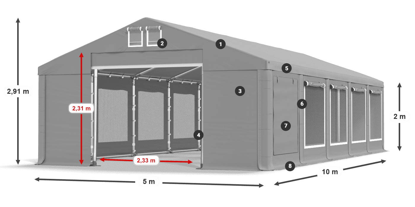 Dach: FR 620 PVC Ściany: SD 500 PVC 2m legenda