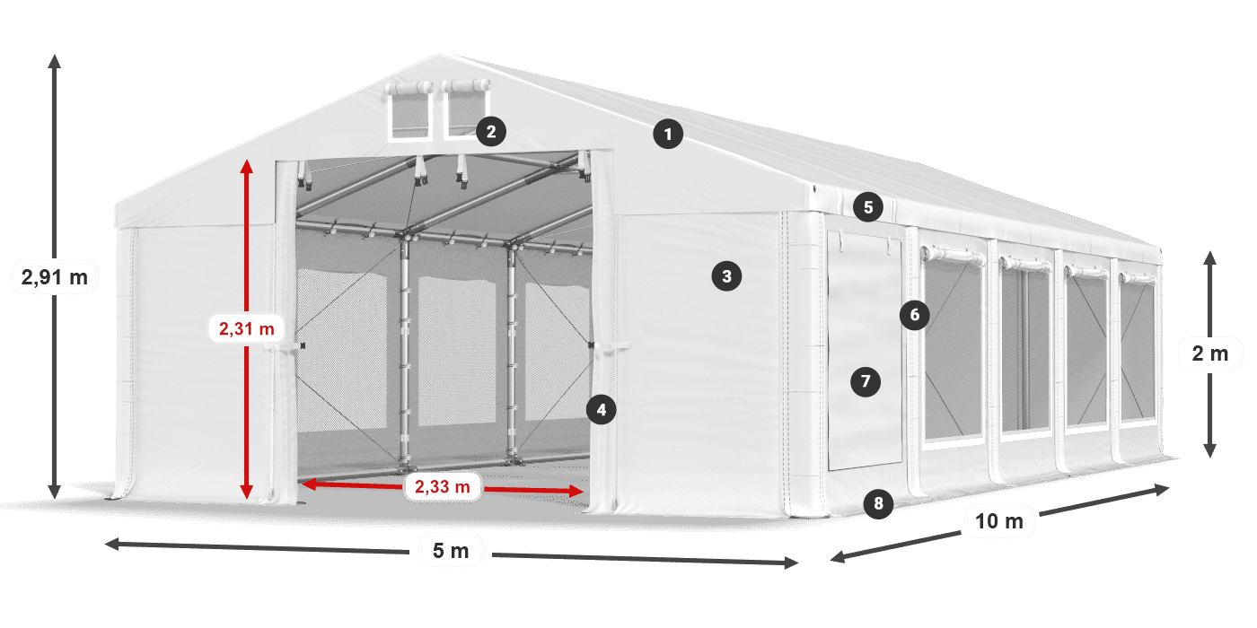 Dach: FR 620 PVC Ściany: SD 500 PVC 2m legenda