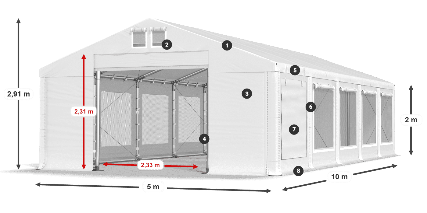 Dach: FR 620 PVC Ściany: SD 500 PVC 2m legenda