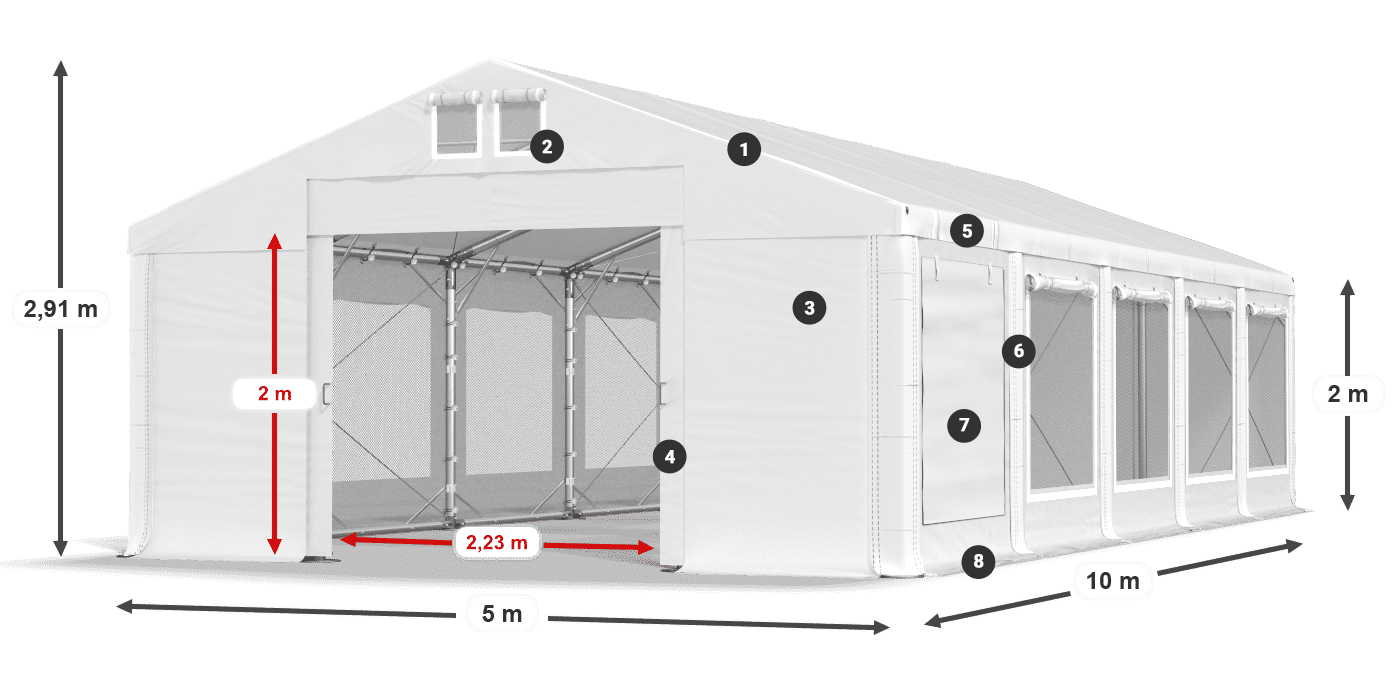 Dach: MS 580 PVC Ściany: SD M 500 PVC 2m legenda
