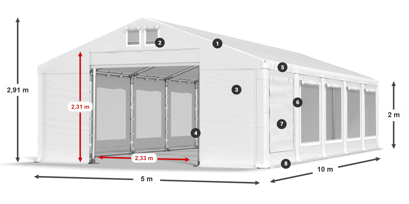 Dach: MS 580 PVC Ściany: SD M 500 PVC 2m legenda