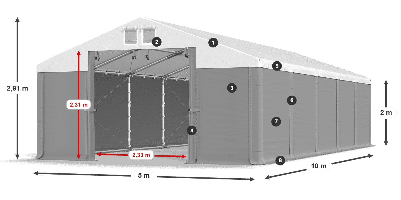 Dach: MS 580 PVC Ściany: SD 500 PVC 2m legenda