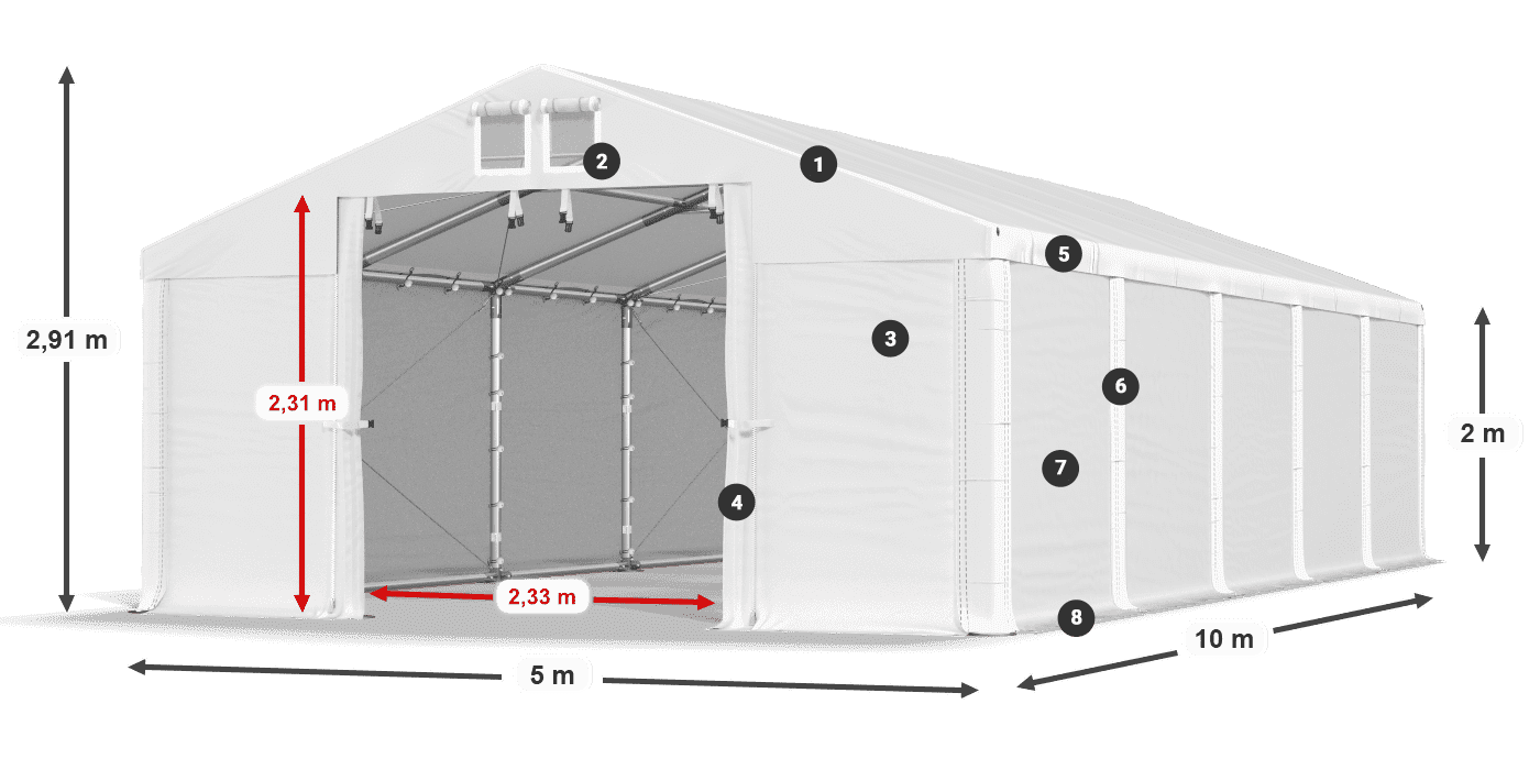 Dach: SD 560 PVC Ściany: FR 620 PVC legenda 2m