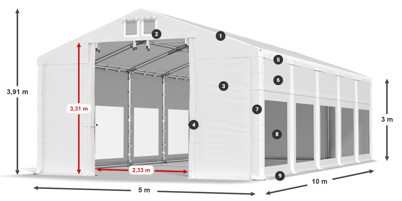 Dach: FR 620 PVC Ściany: MS 580 PVC 3m legenda