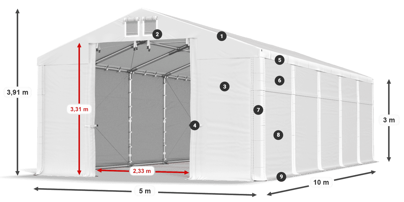 Dach: FR 620 PVC Ściany: MS 580 PVC 3m legenda