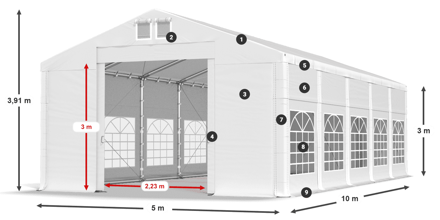 Dach: FR 620 PVC Ściany: SD 500 PVC 3m legenda