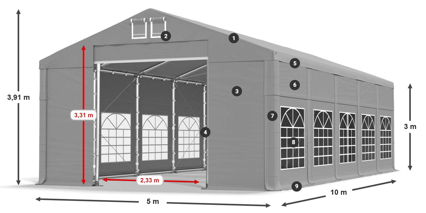 Dach: FR 620 PVC Ściany: SD 500 PVC 3m legenda
