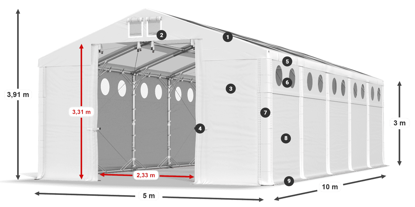 Dach: MS T 580 PVC Ściany: FR O 620 PVC 3m legenda