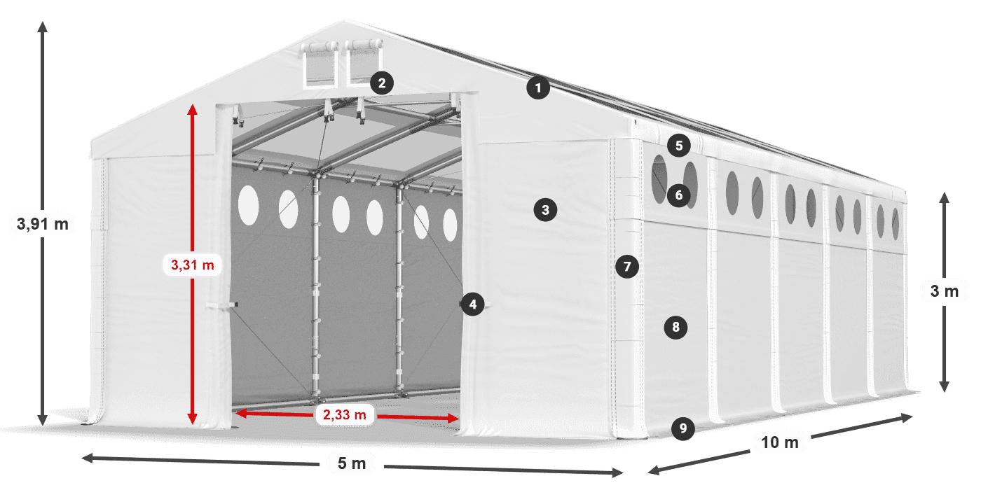 Dach: MS T 580 PVC Ściany: MS O 580 PVC 3m legenda