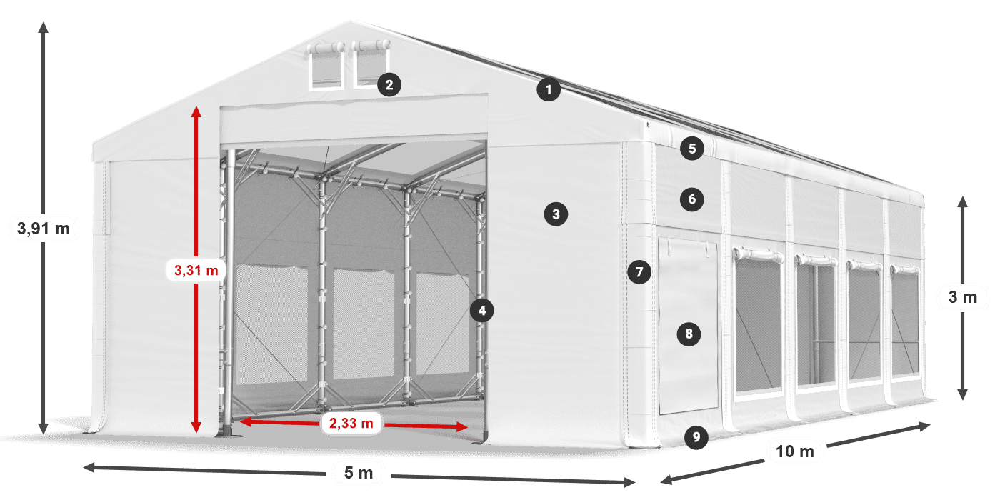Dach: MS T 580 PVC Ściany: SD M 500 PVC 3m legenda