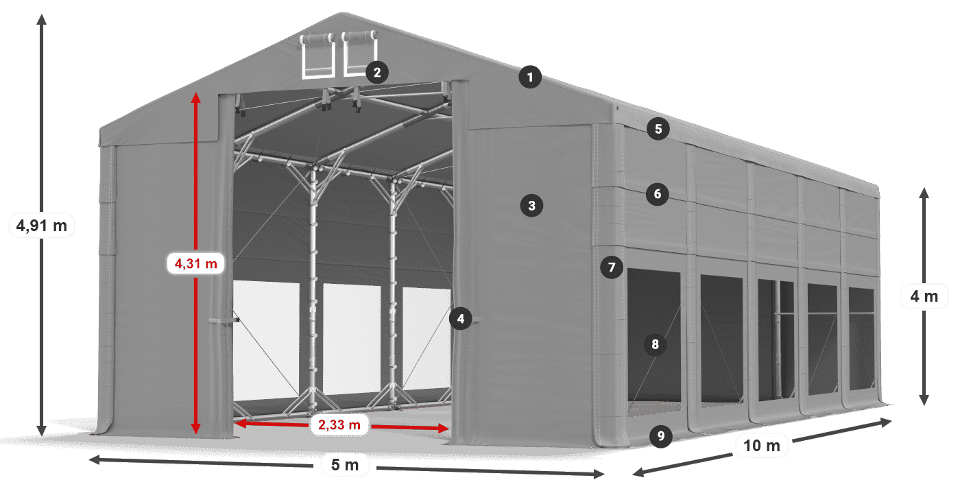 Dach: MS 580 PVC Ściany: MS 580 PVC 4m legenda