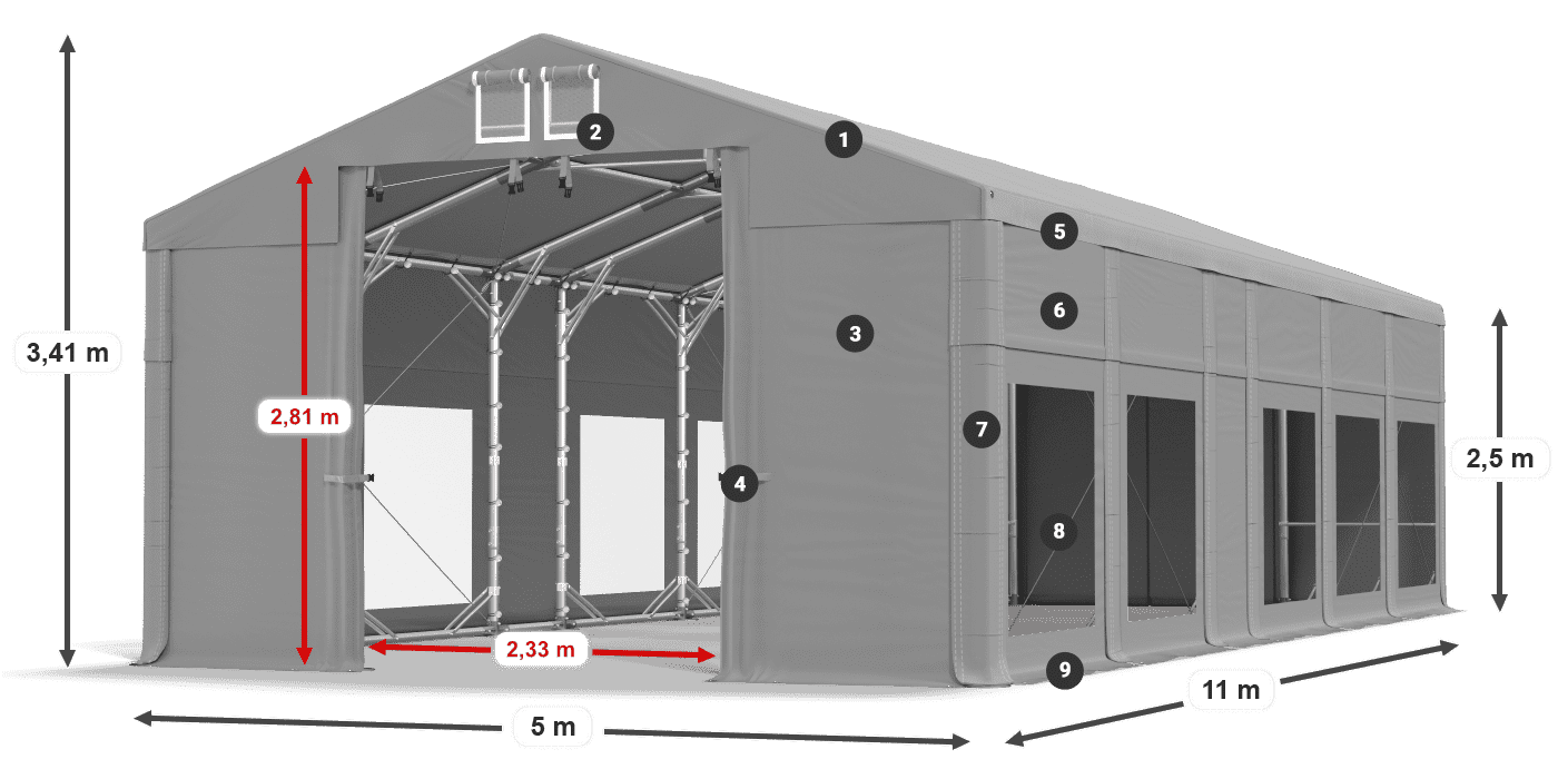 Dach: FR 620 PVC Ściany: MS 580 PVC 2.5m legenda