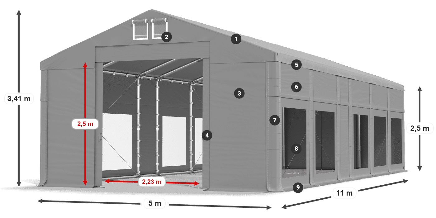 Dach: FR 620 PVC Ściany: MS 580 PVC 2.5m legenda
