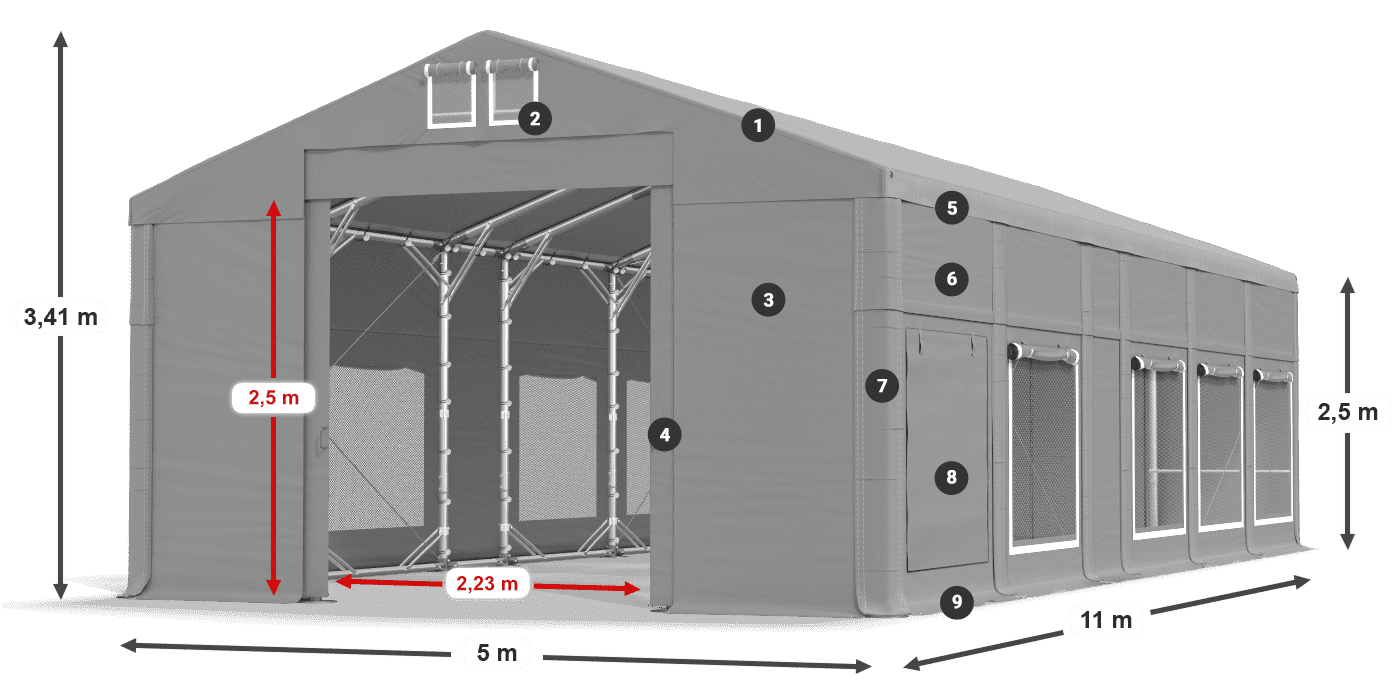 Dach: FR 620 PVC Ściany: SD 500 PVC 2.5m legenda