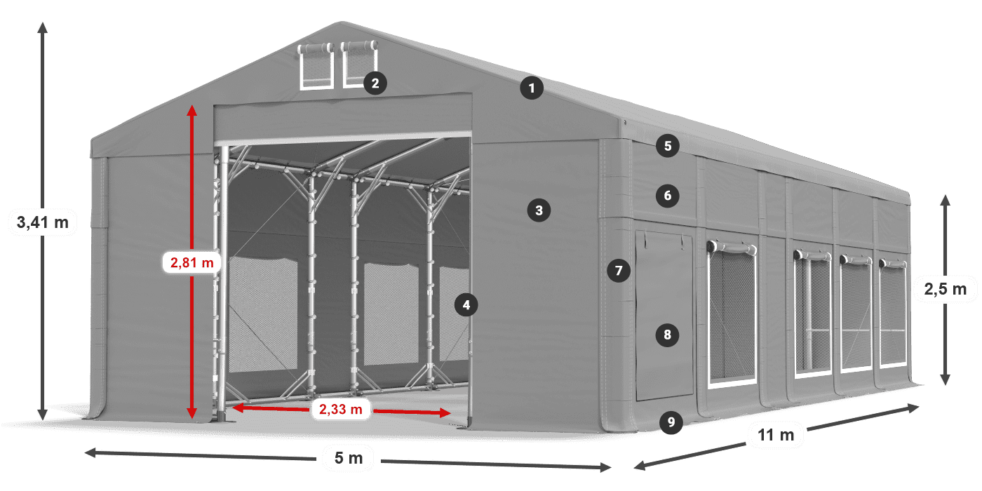 Dach: FR 620 PVC Ściany: SD 500 PVC 2.5m legenda