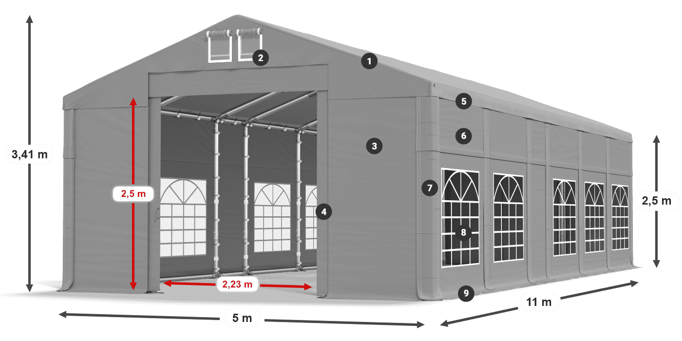 Dach: FR 620 PVC Ściany: SD 500 PVC 2.5m legenda