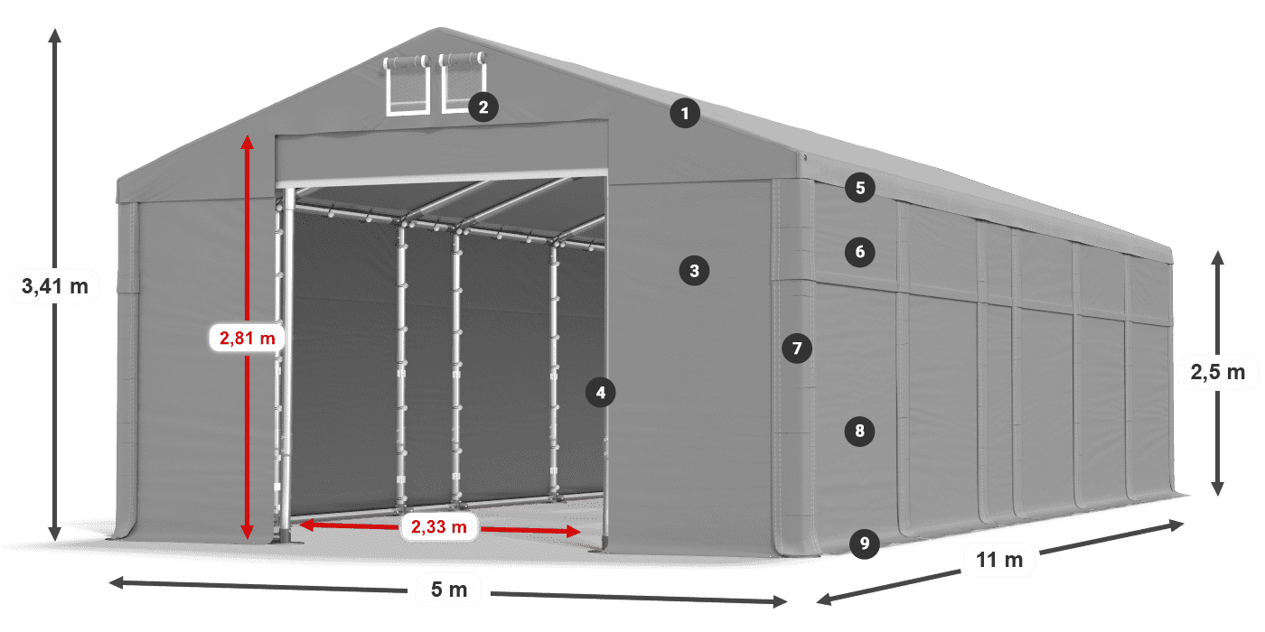 Dach: MS 580 PVC Ściany: FR 620 PVC 2.5m legenda