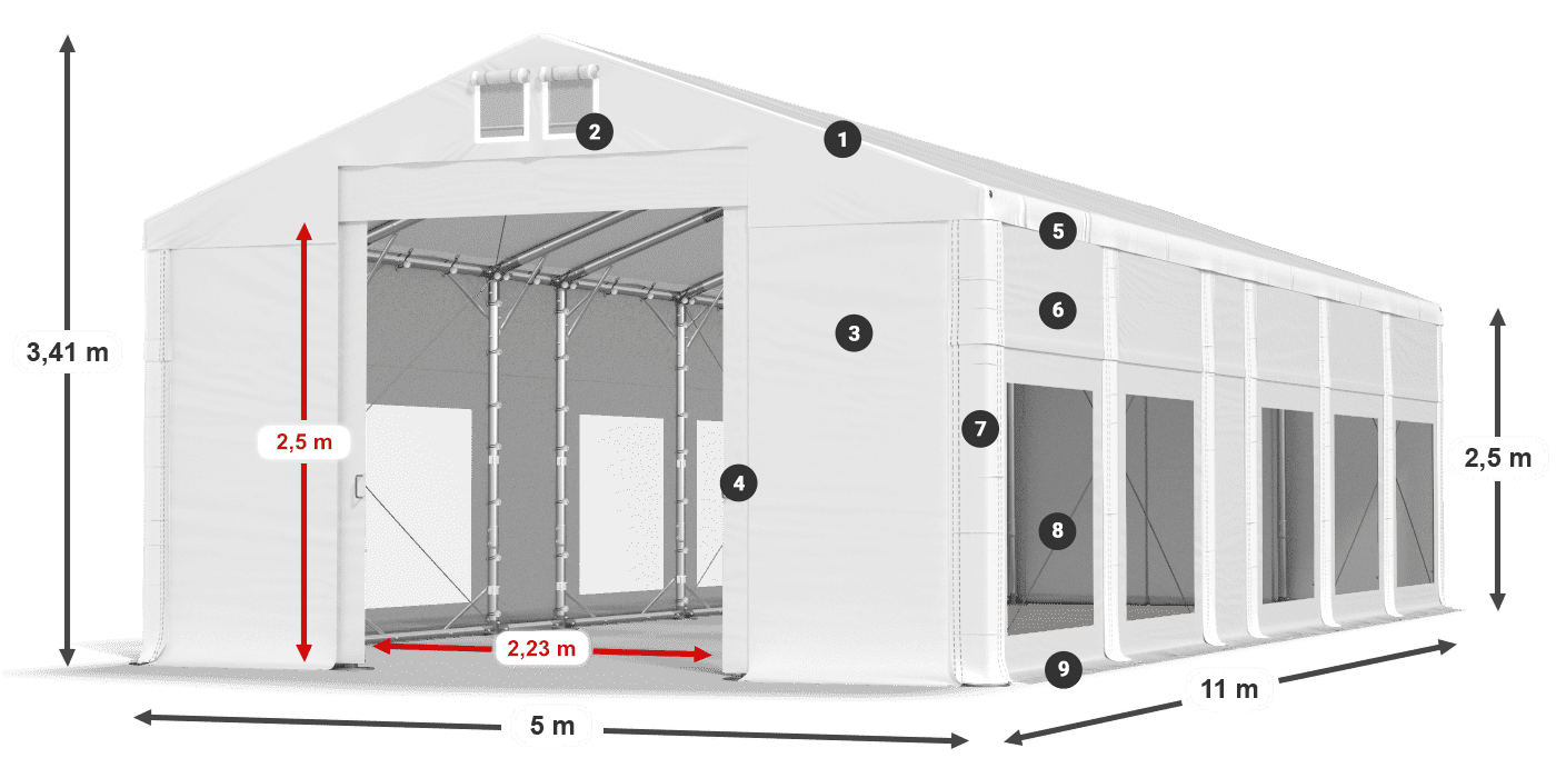 Dach: MS 580 PVC Ściany: MS 580 PVC 2.5m legenda
