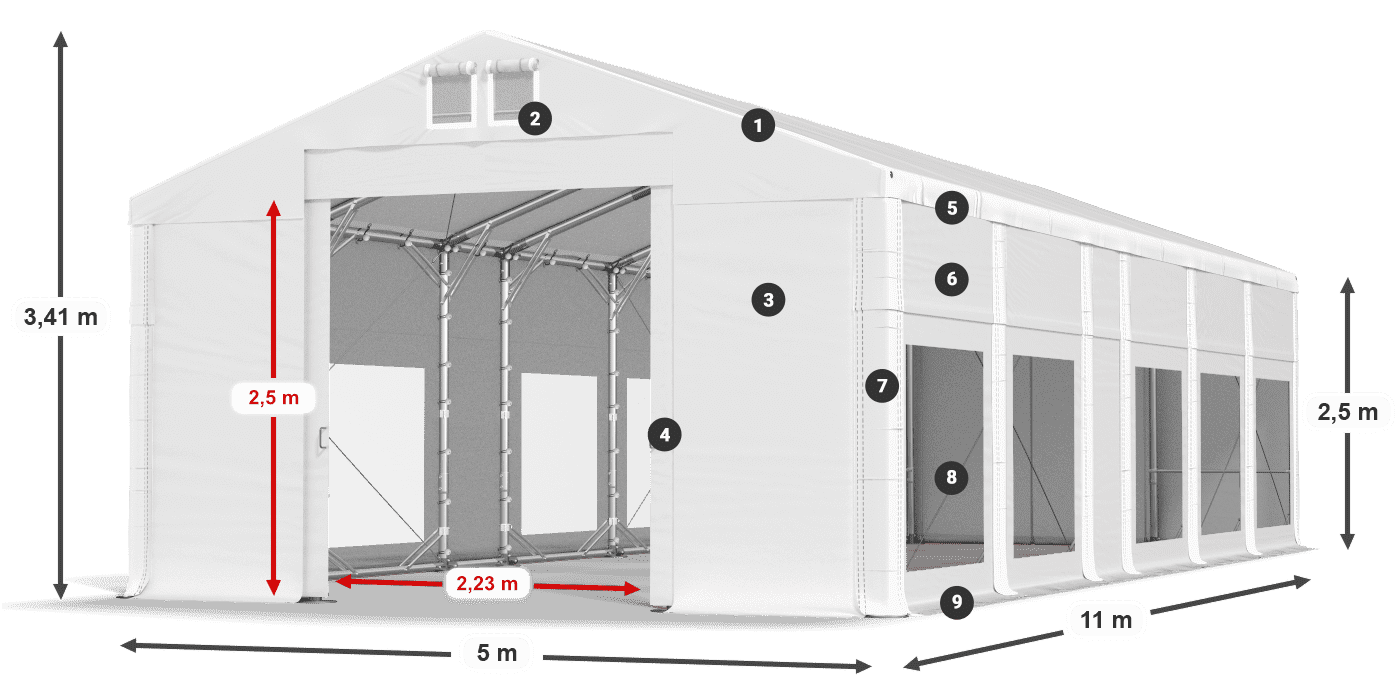 Dach: MS 580 PVC Ściany: MS 580 PVC 2.5m legenda