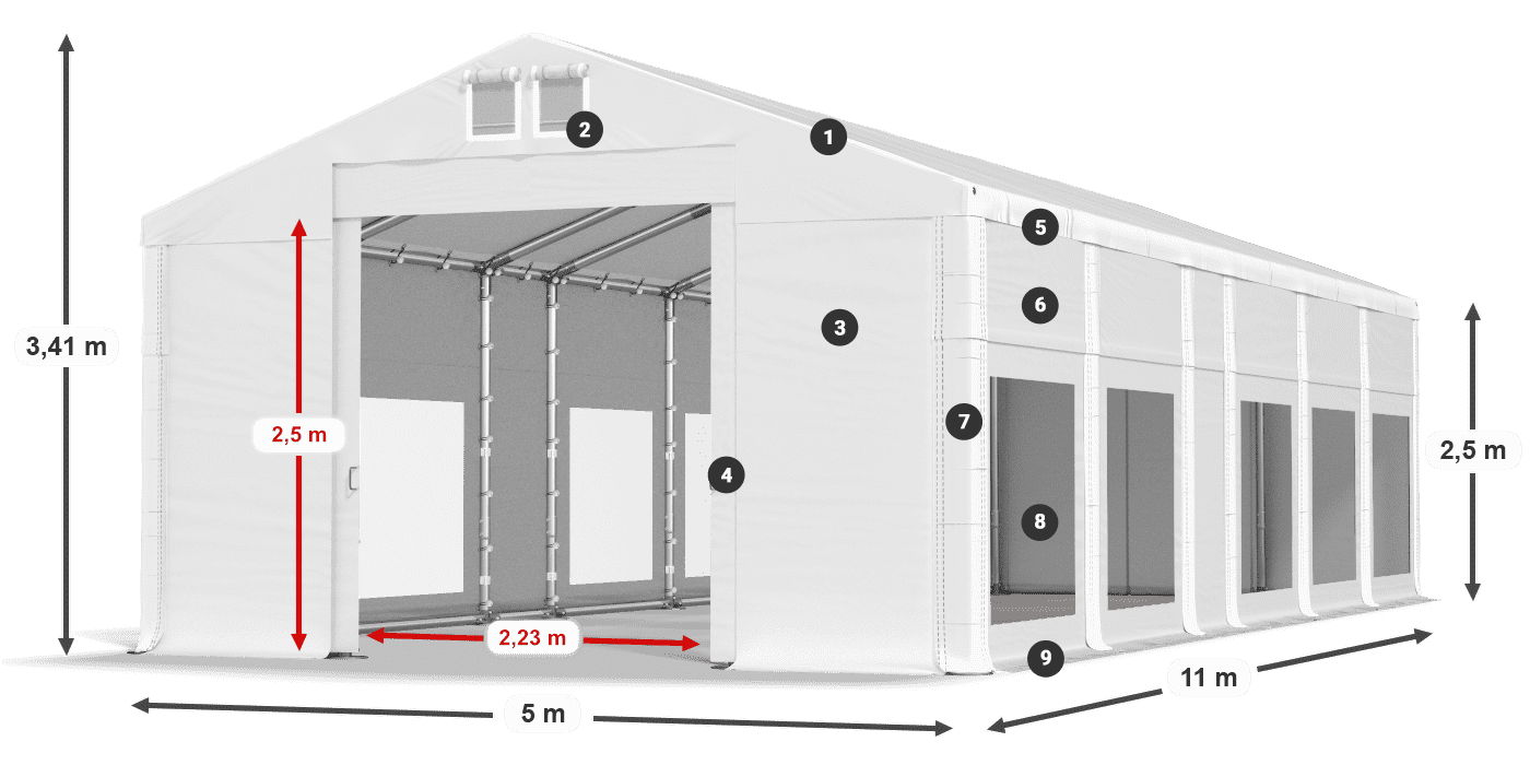 Dach: MS 580 PVC Ściany: MS 580 PVC 2.5m legenda