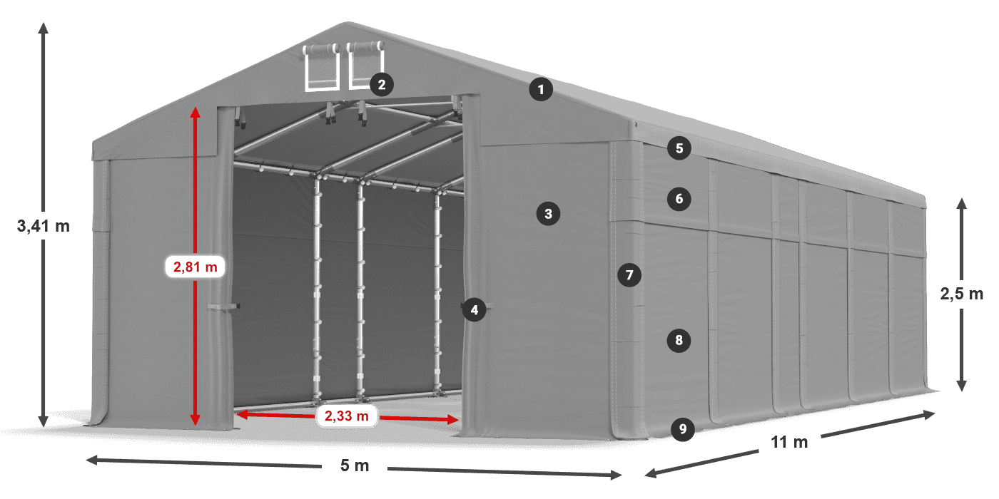 Dach: MS 580 PVC Ściany: SD 500 PVC 2.5m legenda