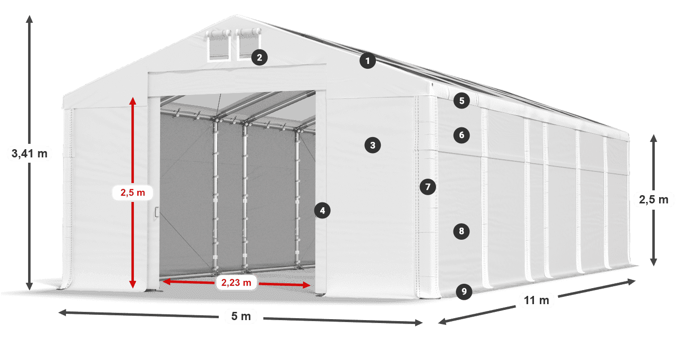 Dach: MS T 580 PVC Ściany: SD 500 PVC 2,5m legenda