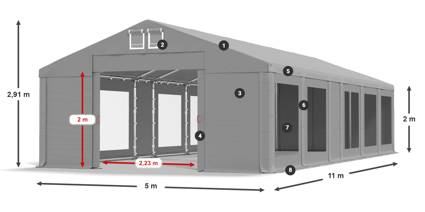 Dach: FR 620 PVC Ściany: MS 580 PVC 2m legenda