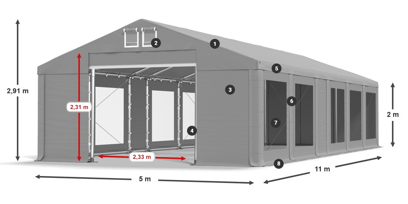 Dach: FR 620 PVC Ściany: MS 580 PVC 2m legenda