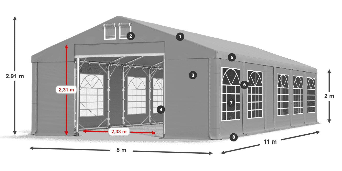 Dach: FR 620 PVC Ściany: SD 500 PVC 2m legenda