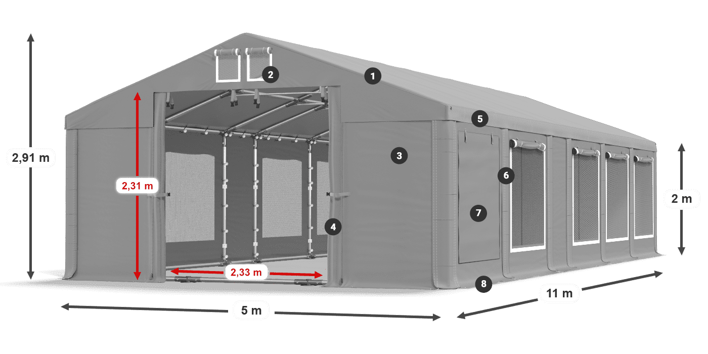 Dach: FR 620 PVC Ściany: SD 500 PVC 2m legenda
