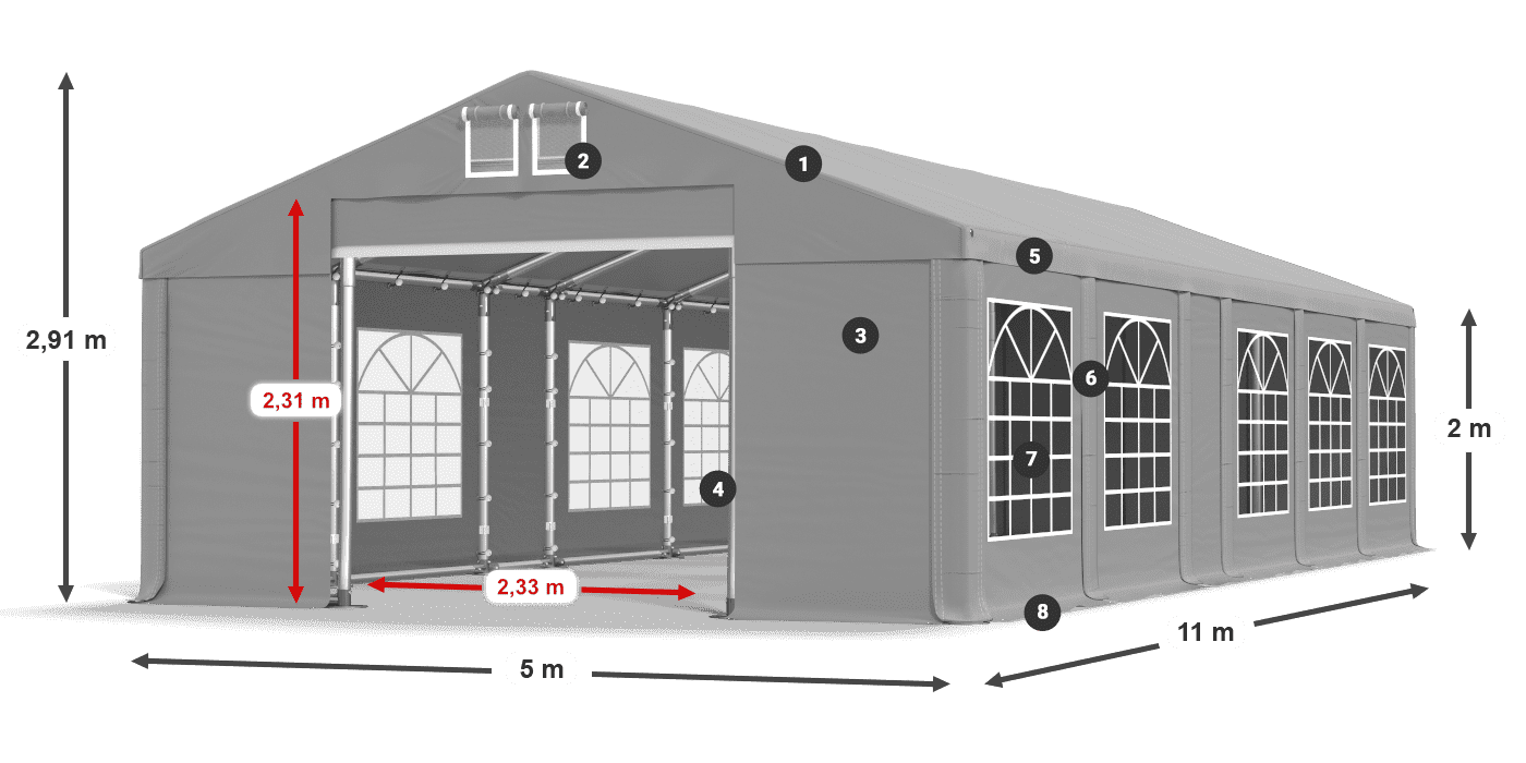 Dach: FR 620 PVC Ściany: SD 500 PVC 2m legenda