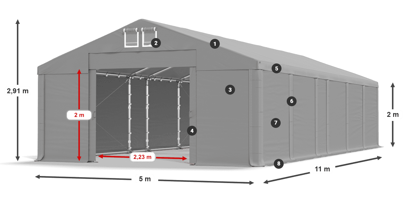 Dach: FR 620 PVC Ściany: SD 500 PVC 2m legenda