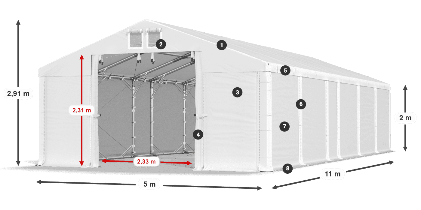 Dach: MS 580 PVC Ściany: FR M 620 PVC 2m legenda