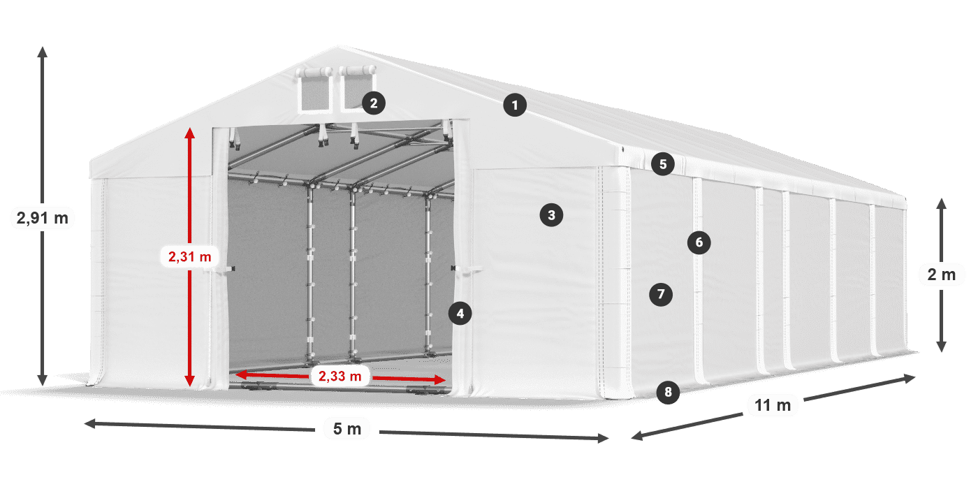 Dach: MS 580 PVC Ściany: FR M 620 PVC 2m legenda