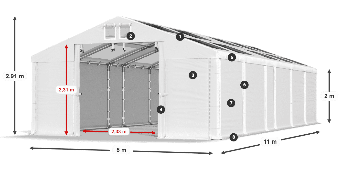 Dach: MS T 580 PVC Ściany: FR 620 PVC 2m legenda