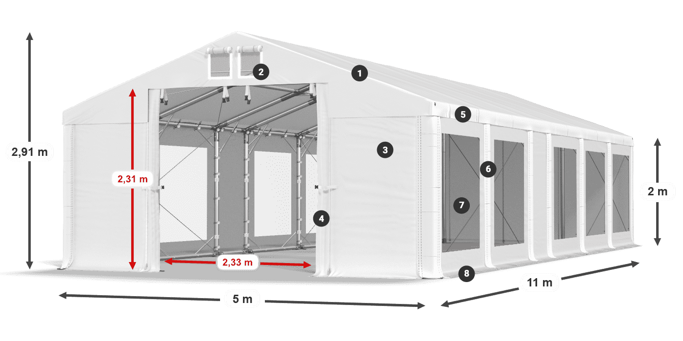 Dach: MS 580 PVC Ściany: MS 580 PVC 2m legenda