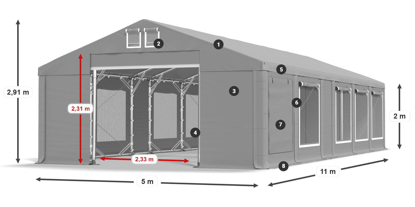 Dach: MS 580 PVC Ściany: SD M 500 PVC 2m legenda