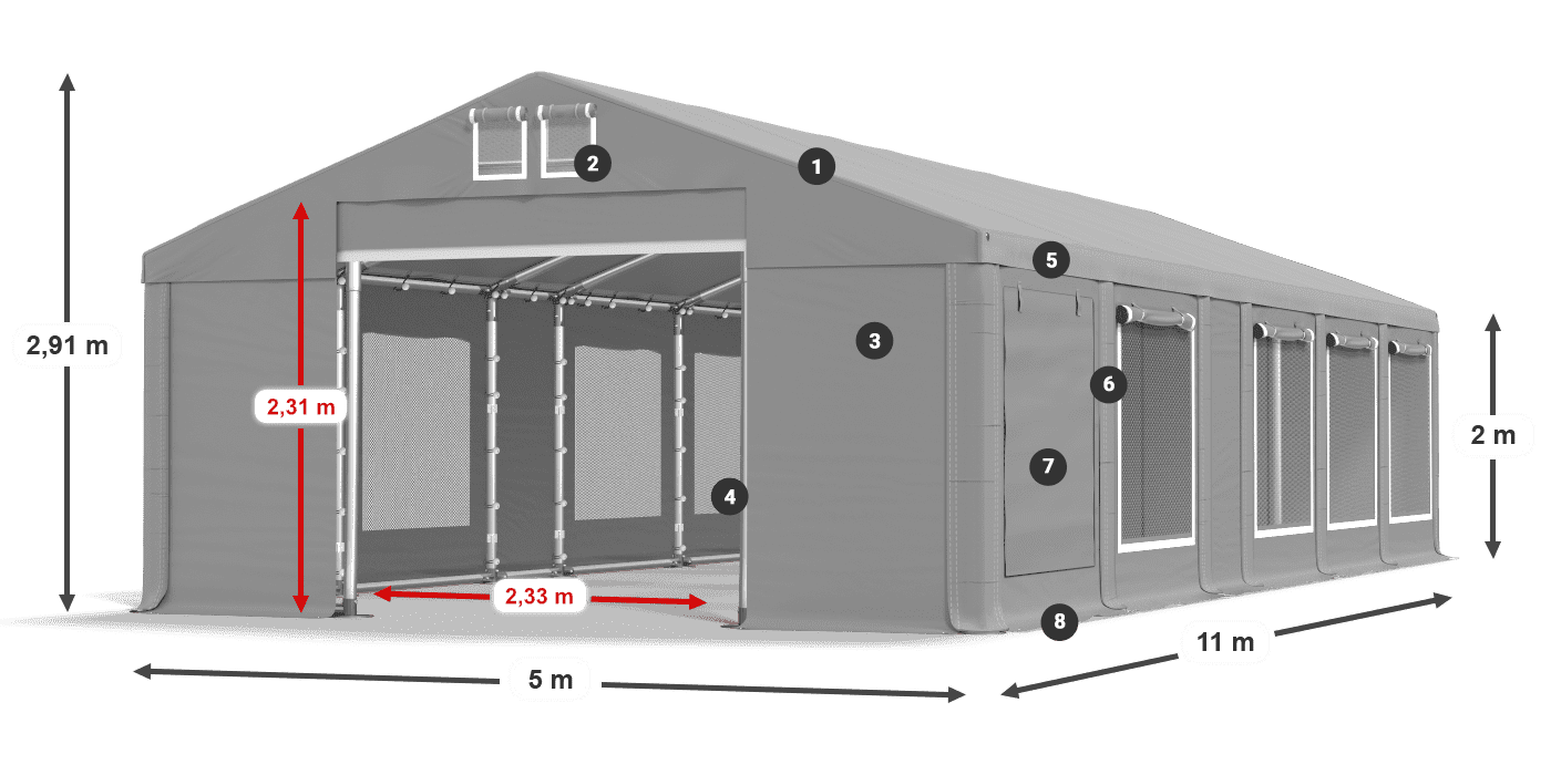 Dach: MS 580 PVC Ściany: SD M 500 PVC 2m legenda