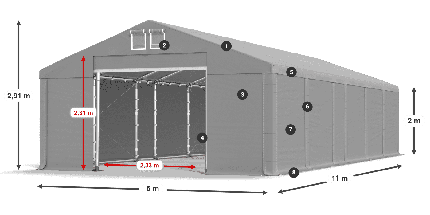 Dach: MS 580 PVC Ściany: SD 500 PVC 2m legenda