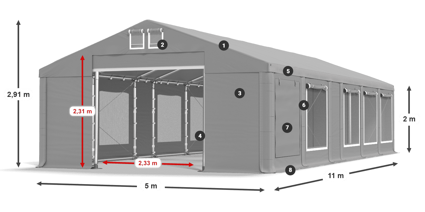 Dach: MS 580 PVC Ściany: SD M 500 PVC 2m legenda