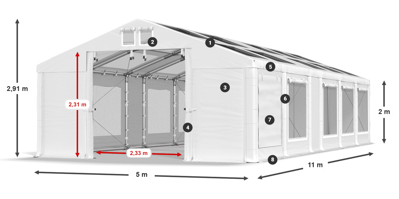 Dach: MS T 580 PVC Ściany: SDM  500 PVC 2m legenda