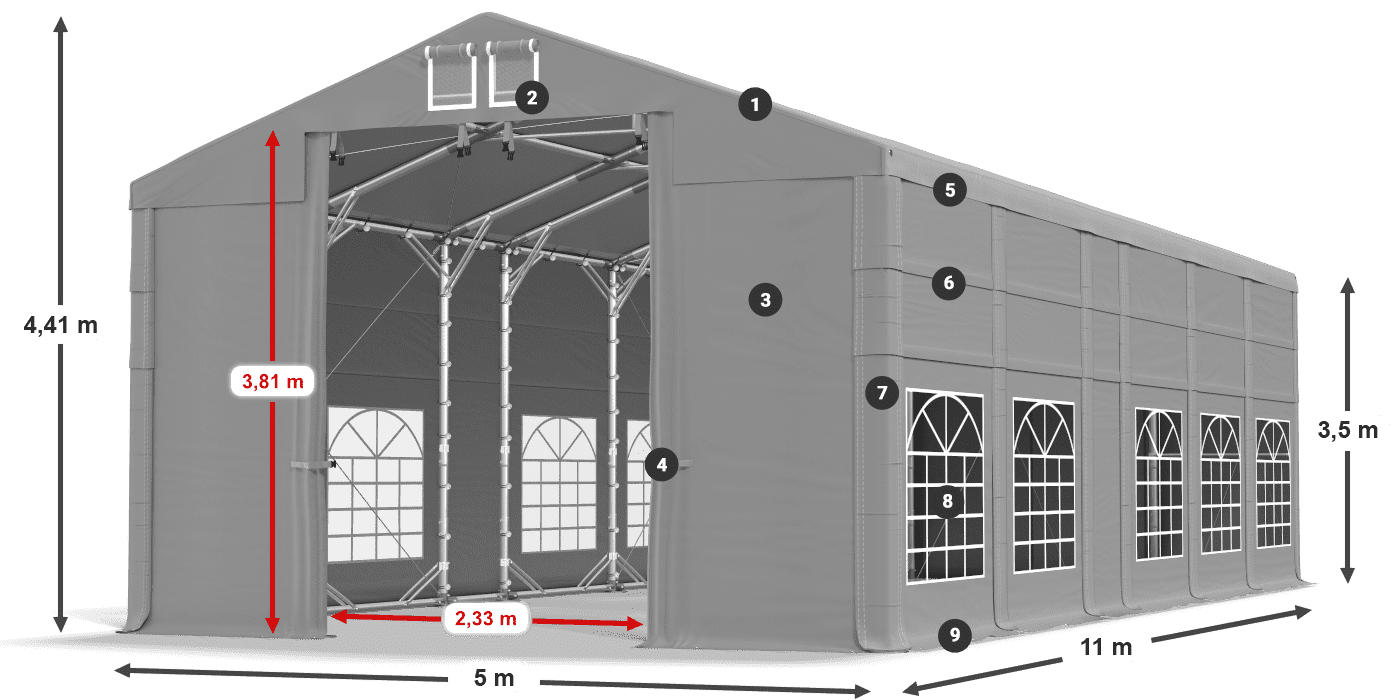 Dach: FR 620 PVC Ściany: SD 500 PVC 3.5m legenda
