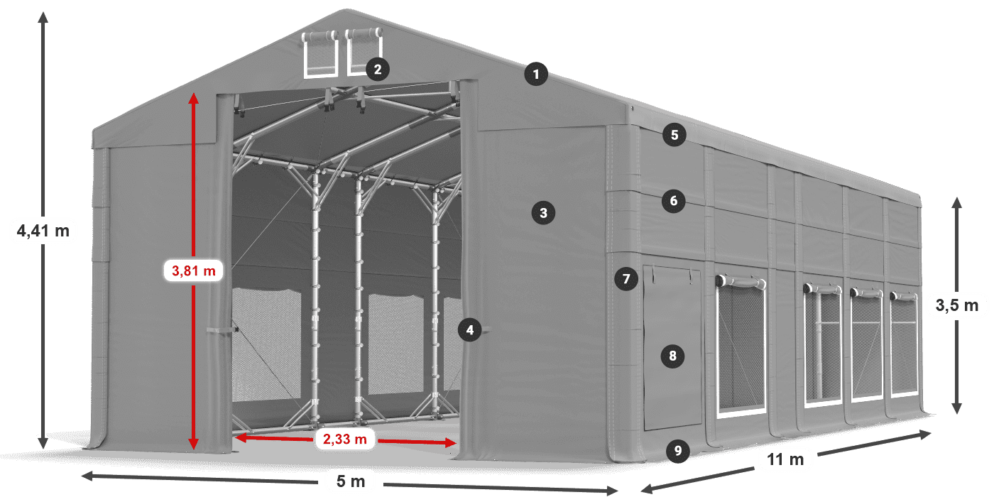 Dach: FR 620 PVC Ściany: SD 500 PVC 3.5m legenda