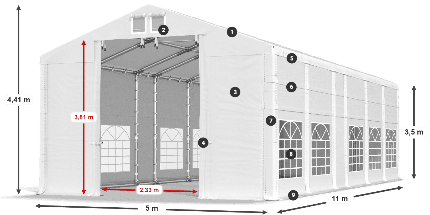 Dach: FR 620 PVC Ściany: SD 500 PVC 3.5m legenda