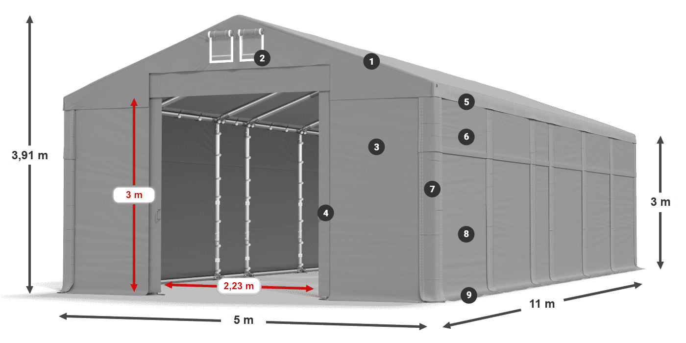 Dach: FR 620 PVC Ściany: MS 580 PVC 3m legenda