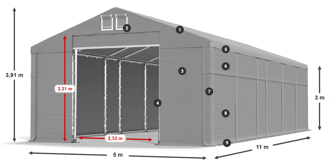 Dach: FR 620 PVC Ściany: MS 580 PVC 3m legenda