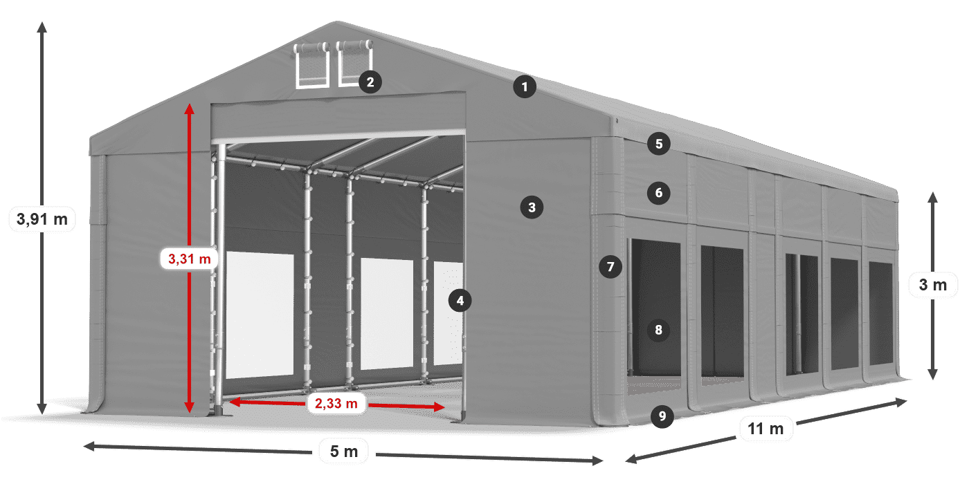 Dach: FR 620 PVC Ściany: MS 580 PVC 3m legenda