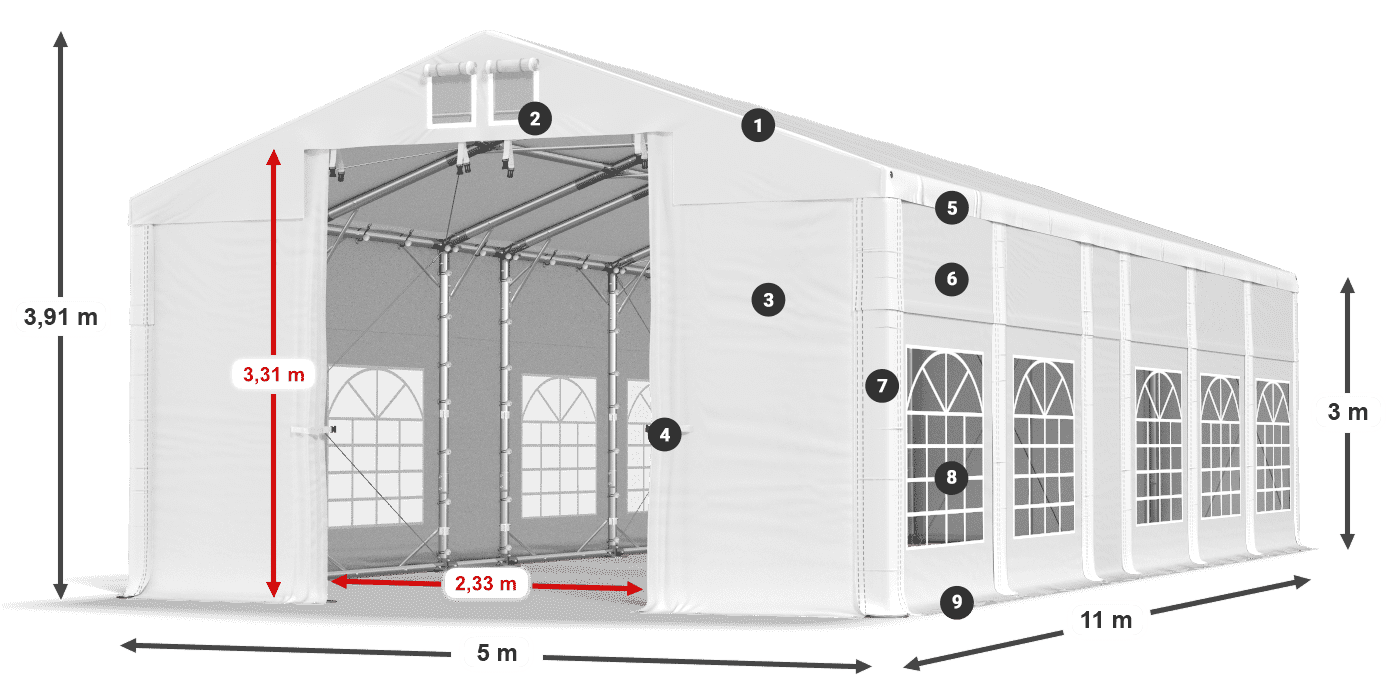 Dach: FR 620 PVC Ściany: SD 500 PVC 3m legenda