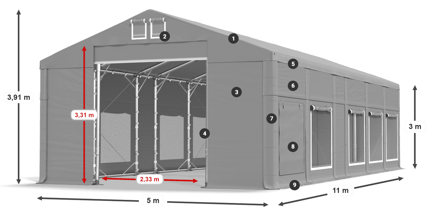 Dach: FR 620 PVC Ściany: SD 500 PVC 3m legenda
