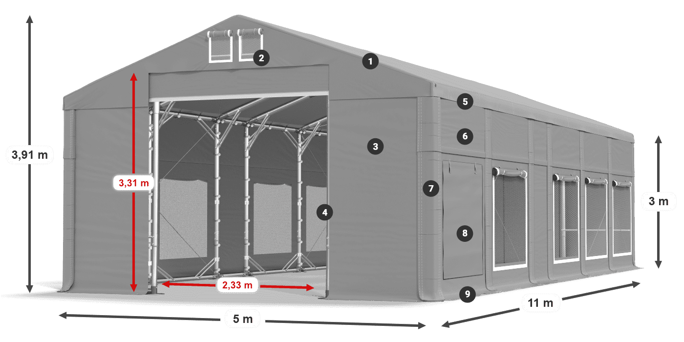 Dach: FR 620 PVC Ściany: SD 500 PVC 3m legenda